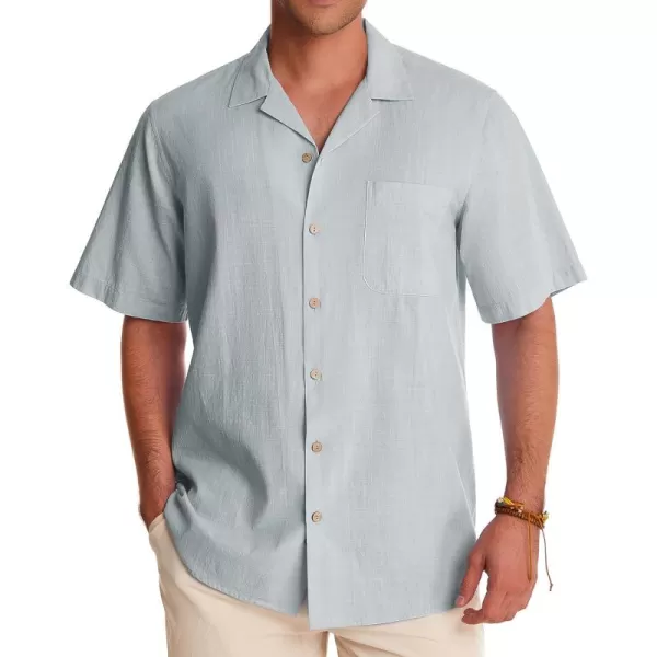 Alimens &amp; Gentle Mens Linen Shirts Short Sleeve Button Down Shirts Cotton Summer Beach Cuban Shirts Vacation Hawaiian Shirts