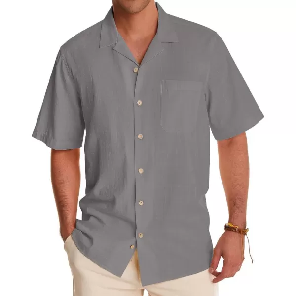 Alimens &amp; Gentle Mens Linen Shirts Short Sleeve Button Down Shirts Cotton Summer Beach Cuban Shirts Vacation Hawaiian Shirts