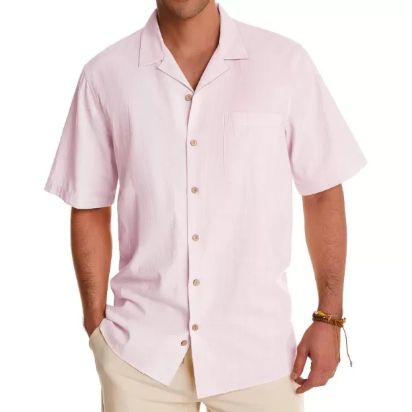 Alimens &amp; Gentle Mens Linen Shirts Short Sleeve Button Down Shirts Cotton Summer Beach Cuban Shirts Vacation Hawaiian Shirts