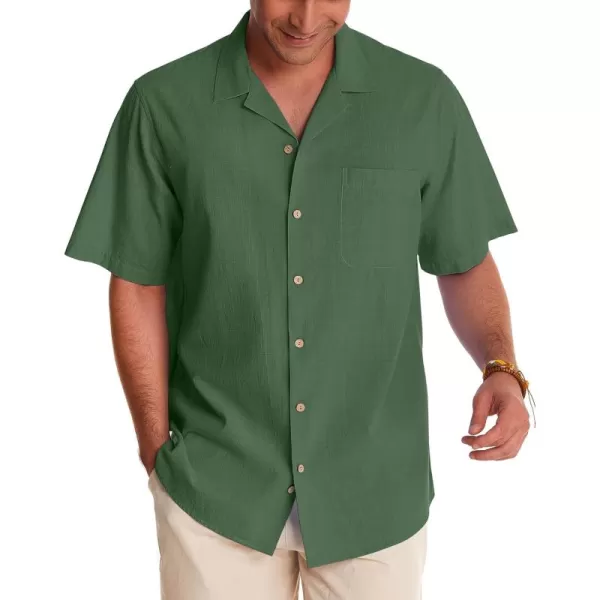 Alimens &amp; Gentle Mens Linen Shirts Short Sleeve Button Down Shirts Cotton Summer Beach Cuban Shirts Vacation Hawaiian Shirts