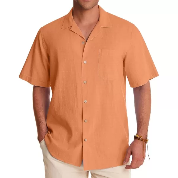 Alimens &amp; Gentle Mens Linen Shirts Short Sleeve Button Down Shirts Cotton Summer Beach Cuban Shirts Vacation Hawaiian Shirts