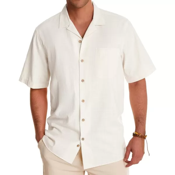 Alimens &amp; Gentle Mens Linen Shirts Short Sleeve Button Down Shirts Cotton Summer Beach Cuban Shirts Vacation Hawaiian Shirts