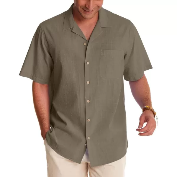 Alimens &amp; Gentle Mens Linen Shirts Short Sleeve Button Down Shirts Cotton Summer Beach Cuban Shirts Vacation Hawaiian Shirts
