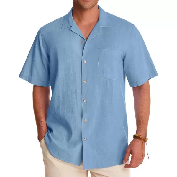 Alimens &amp; Gentle Mens Linen Shirts Short Sleeve Button Down Shirts Cotton Summer Beach Cuban Shirts Vacation Hawaiian Shirts