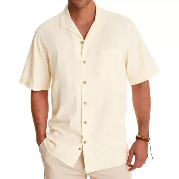 Alimens &amp; Gentle Mens Linen Shirts Short Sleeve Button Down Shirts Cotton Summer Beach Cuban Shirts Vacation Hawaiian Shirts