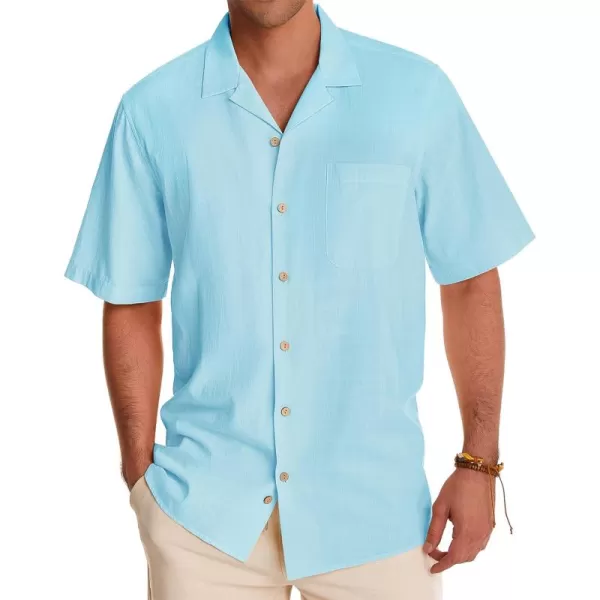 Alimens &amp; Gentle Mens Linen Shirts Short Sleeve Button Down Shirts Cotton Summer Beach Cuban Shirts Vacation Hawaiian Shirts