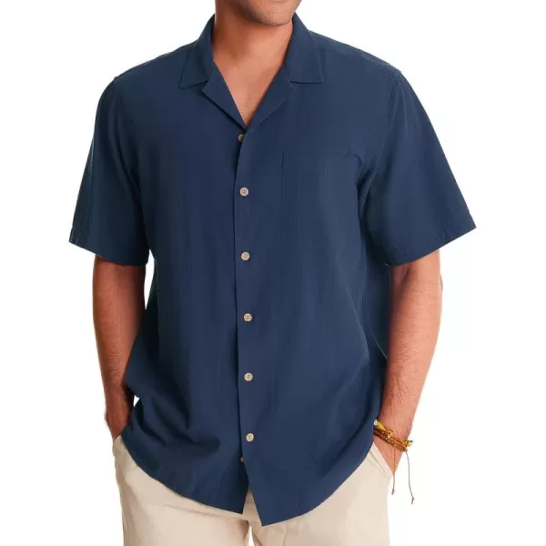 Alimens &amp; Gentle Mens Linen Shirts Short Sleeve Button Down Shirts Cotton Summer Beach Cuban Shirts Vacation Hawaiian Shirts