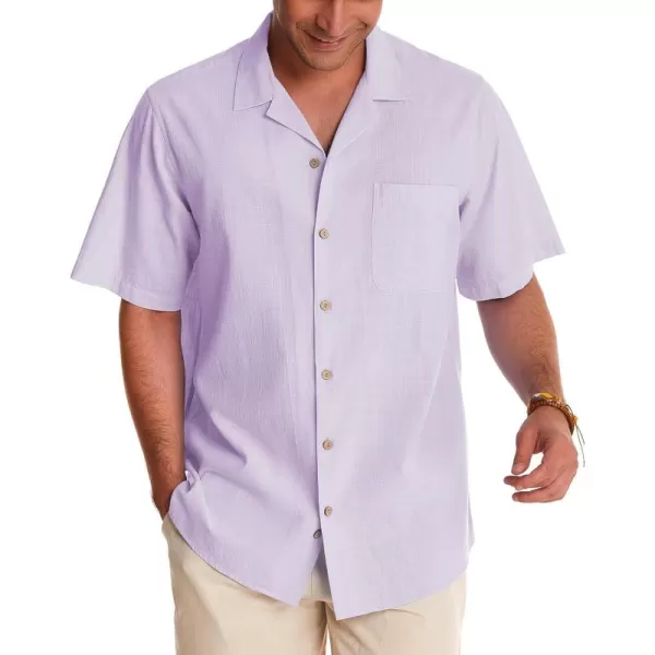 Alimens &amp; Gentle Mens Linen Shirts Short Sleeve Button Down Shirts Cotton Summer Beach Cuban Shirts Vacation Hawaiian Shirts