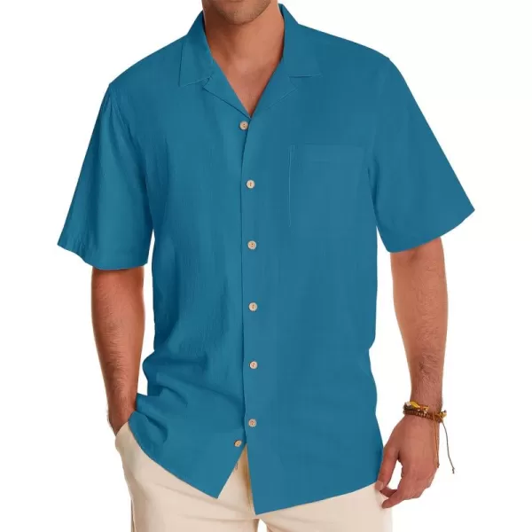 Alimens &amp; Gentle Mens Linen Shirts Short Sleeve Button Down Shirts Cotton Summer Beach Cuban Shirts Vacation Hawaiian Shirts