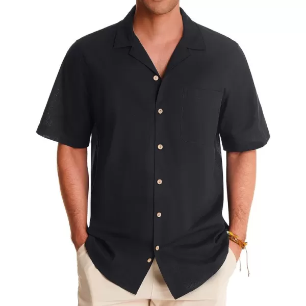 Alimens &amp; Gentle Mens Linen Shirts Short Sleeve Button Down Shirts Cotton Summer Beach Cuban Shirts Vacation Hawaiian Shirts