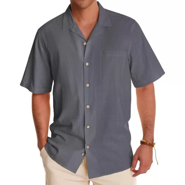 Alimens &amp; Gentle Mens Linen Shirts Short Sleeve Button Down Shirts Cotton Summer Beach Cuban Shirts Vacation Hawaiian Shirts