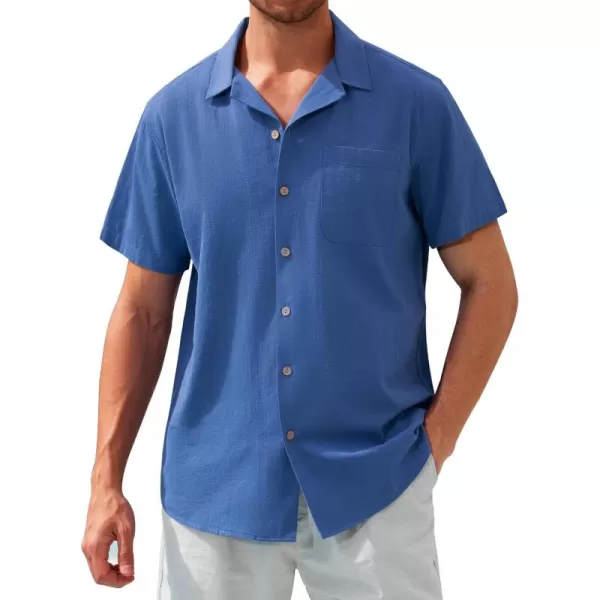Alimens &amp; Gentle Mens Linen Shirts Short Sleeve Button Down Shirts Cotton Summer Beach Cuban Shirts Vacation Hawaiian Shirts