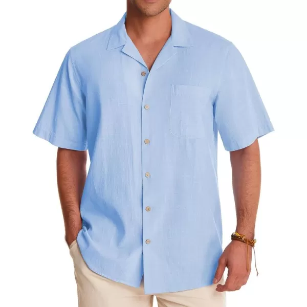 Alimens &amp; Gentle Mens Linen Shirts Short Sleeve Button Down Shirts Cotton Summer Beach Cuban Shirts Vacation Hawaiian Shirts