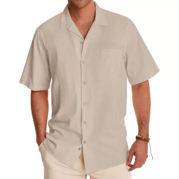 Alimens &amp; Gentle Mens Linen Shirts Short Sleeve Button Down Shirts Cotton Summer Beach Cuban Shirts Vacation Hawaiian Shirts