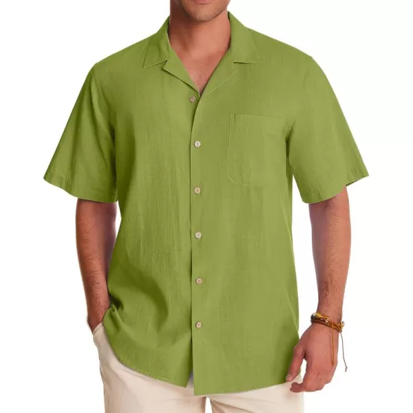 Alimens &amp; Gentle Mens Linen Shirts Short Sleeve Button Down Shirts Cotton Summer Beach Cuban Shirts Vacation Hawaiian Shirts