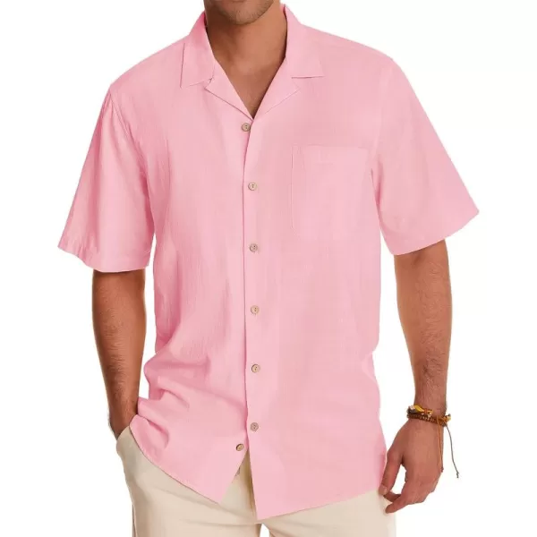 Alimens &amp; Gentle Mens Linen Shirts Short Sleeve Button Down Shirts Cotton Summer Beach Cuban Shirts Vacation Hawaiian Shirts