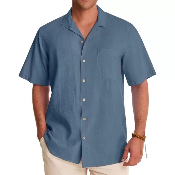 Alimens &amp; Gentle Mens Linen Shirts Short Sleeve Button Down Shirts Cotton Summer Beach Cuban Shirts Vacation Hawaiian Shirts