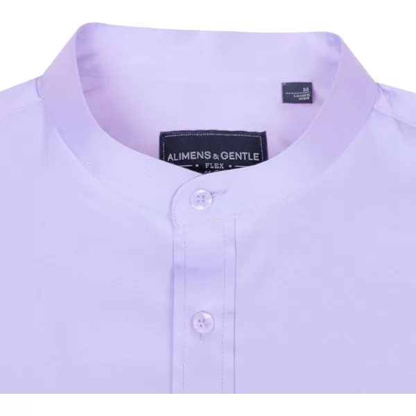 Alimens &amp; Gentle Men's Banded Collar Dress Shirts Wrinkle Free Long Sleeve Mandarin Collar Button Down Shirt