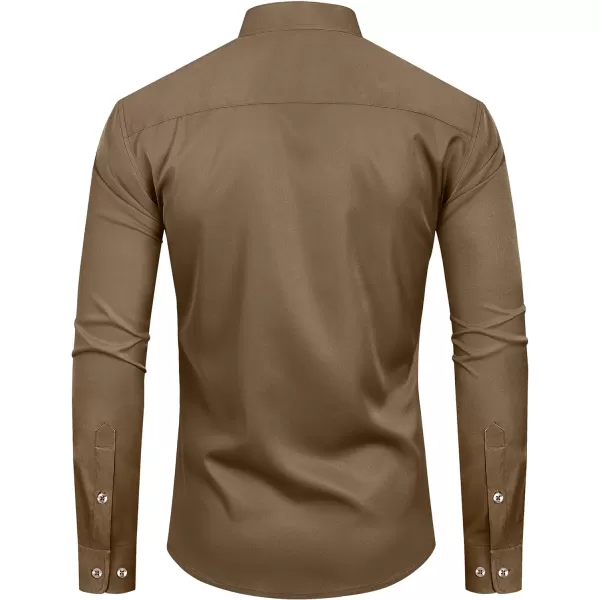 Alimens &amp; Gentle Men's Banded Collar Dress Shirts Wrinkle Free Long Sleeve Mandarin Collar Button Down Shirt