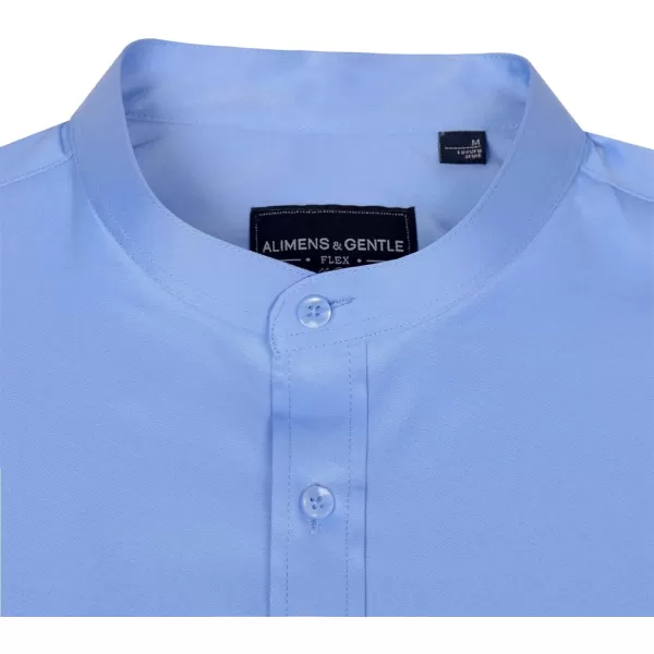 Alimens &amp; Gentle Men's Banded Collar Dress Shirts Wrinkle Free Long Sleeve Mandarin Collar Button Down Shirt