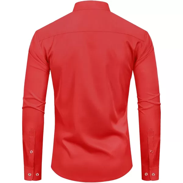 Alimens &amp; Gentle Men's Banded Collar Dress Shirts Wrinkle Free Long Sleeve Mandarin Collar Button Down Shirt