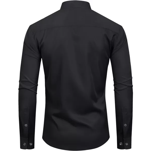 Alimens &amp; Gentle Men's Banded Collar Dress Shirts Wrinkle Free Long Sleeve Mandarin Collar Button Down Shirt