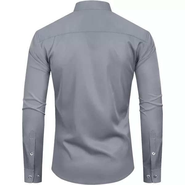 Alimens &amp; Gentle Men's Banded Collar Dress Shirts Wrinkle Free Long Sleeve Mandarin Collar Button Down Shirt