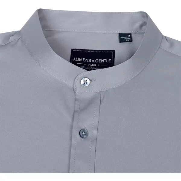 Alimens &amp; Gentle Men's Banded Collar Dress Shirts Wrinkle Free Long Sleeve Mandarin Collar Button Down Shirt