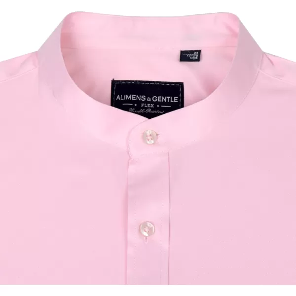 Alimens &amp; Gentle Men's Banded Collar Dress Shirts Wrinkle Free Long Sleeve Mandarin Collar Button Down Shirt