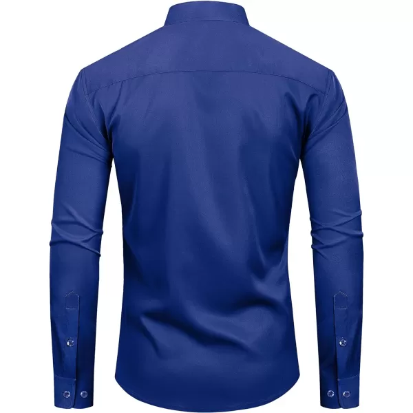 Alimens &amp; Gentle Men's Banded Collar Dress Shirts Wrinkle Free Long Sleeve Mandarin Collar Button Down Shirt