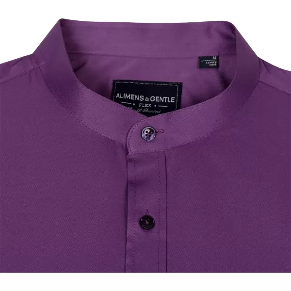 Alimens &amp; Gentle Men's Banded Collar Dress Shirts Wrinkle Free Long Sleeve Mandarin Collar Button Down Shirt