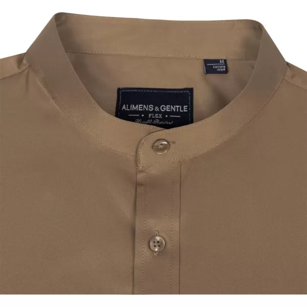 Alimens &amp; Gentle Men's Banded Collar Dress Shirts Wrinkle Free Long Sleeve Mandarin Collar Button Down Shirt