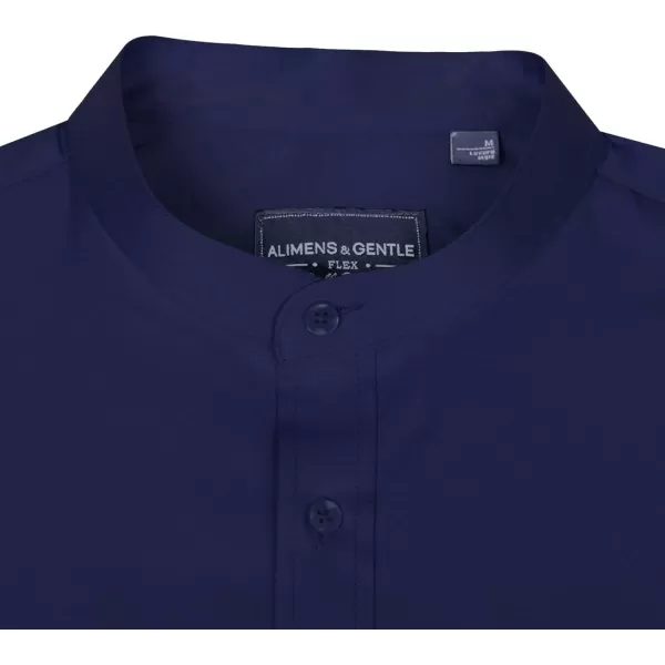 Alimens &amp; Gentle Men's Banded Collar Dress Shirts Wrinkle Free Long Sleeve Mandarin Collar Button Down Shirt