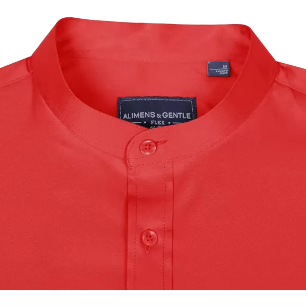 Alimens &amp; Gentle Men's Banded Collar Dress Shirts Wrinkle Free Long Sleeve Mandarin Collar Button Down Shirt