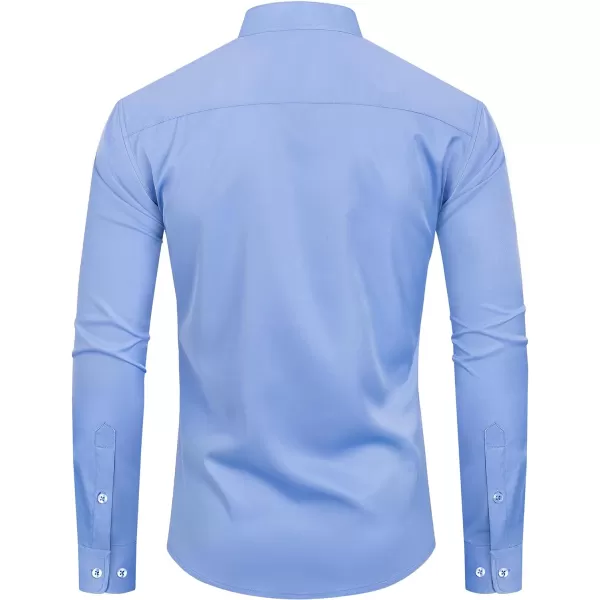 Alimens &amp; Gentle Men's Banded Collar Dress Shirts Wrinkle Free Long Sleeve Mandarin Collar Button Down Shirt