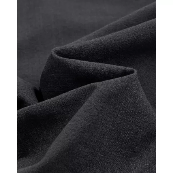 Alimens &amp; Gentle Men's Cotton Linen Shirts Long Sleeve Button Down Shirt Band Collar Beach Shirts