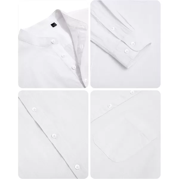 Alimens &amp; Gentle Men's Cotton Linen Shirts Long Sleeve Button Down Shirt Band Collar Beach Shirts
