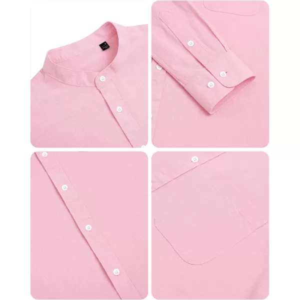 Alimens &amp; Gentle Men's Cotton Linen Shirts Long Sleeve Button Down Shirt Band Collar Beach Shirts