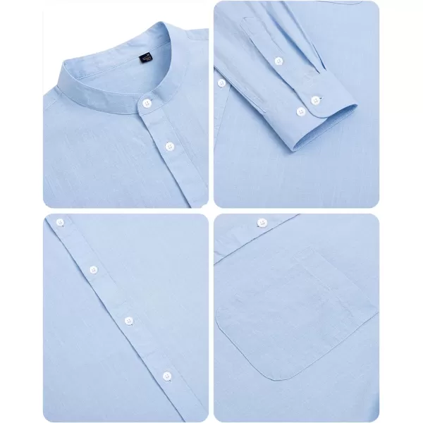 Alimens &amp; Gentle Men's Cotton Linen Shirts Long Sleeve Button Down Shirt Band Collar Beach Shirts