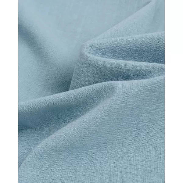 Alimens &amp; Gentle Men's Cotton Linen Shirts Long Sleeve Button Down Shirt Band Collar Beach Shirts