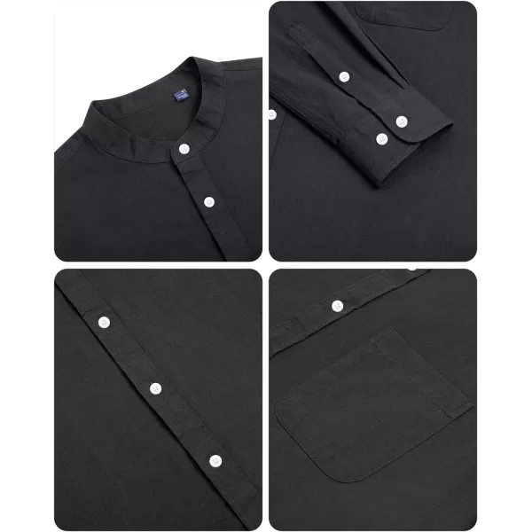 Alimens &amp; Gentle Men's Cotton Linen Shirts Long Sleeve Button Down Shirt Band Collar Beach Shirts