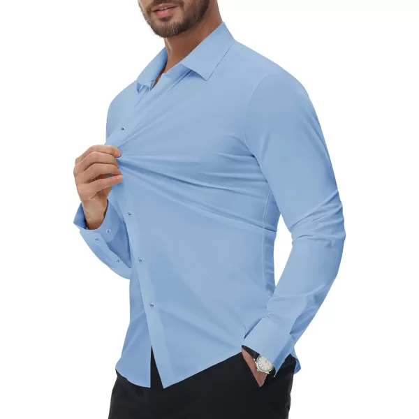 Alimens &amp; Gentle Men's Dress Shirts 16-Way Stretch Slim Fit Long Sleeve Button Down Shirts Wrinkle Free Traveler Shirts