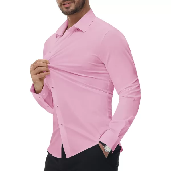 Alimens &amp; Gentle Men's Dress Shirts 16-Way Stretch Slim Fit Long Sleeve Button Down Shirts Wrinkle Free Traveler Shirts