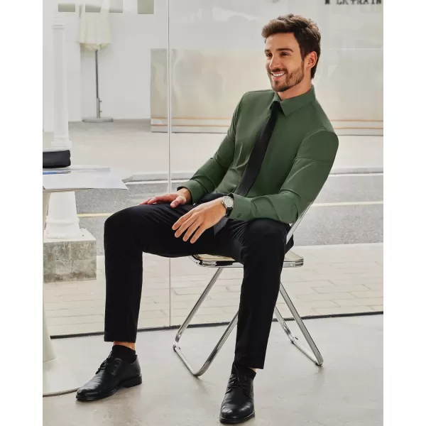Alimens &amp; Gentle Men's Dress Shirts 16-Way Stretch Slim Fit Long Sleeve Button Down Shirts Wrinkle Free Traveler Shirts