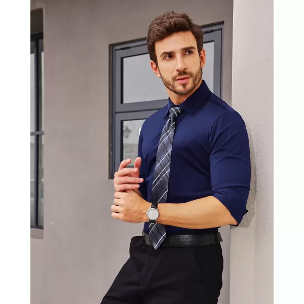 Alimens &amp; Gentle Men's Dress Shirts 16-Way Stretch Slim Fit Long Sleeve Button Down Shirts Wrinkle Free Traveler Shirts