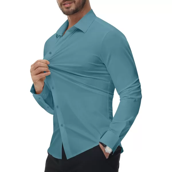 Alimens &amp; Gentle Men's Dress Shirts 16-Way Stretch Slim Fit Long Sleeve Button Down Shirts Wrinkle Free Traveler Shirts
