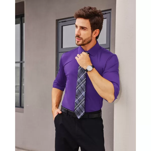 Alimens &amp; Gentle Men's Dress Shirts 16-Way Stretch Slim Fit Long Sleeve Button Down Shirts Wrinkle Free Traveler Shirts