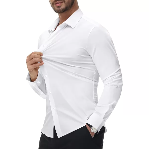 Alimens &amp; Gentle Men's Dress Shirts 16-Way Stretch Slim Fit Long Sleeve Button Down Shirts Wrinkle Free Traveler Shirts