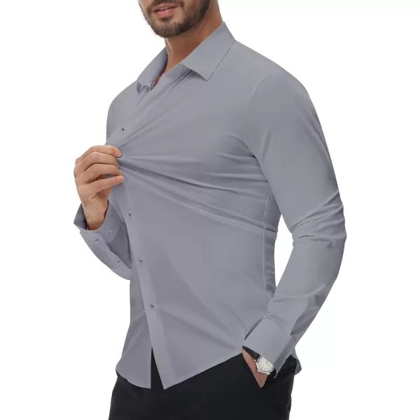 Alimens &amp; Gentle Men's Dress Shirts 16-Way Stretch Slim Fit Long Sleeve Button Down Shirts Wrinkle Free Traveler Shirts