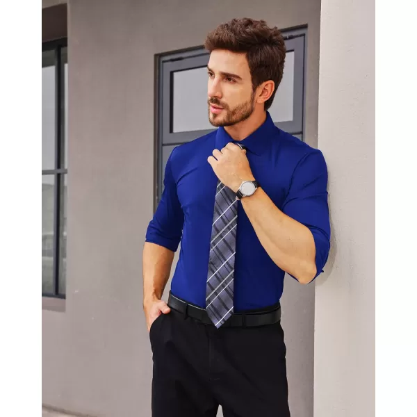 Alimens &amp; Gentle Men's Dress Shirts 16-Way Stretch Slim Fit Long Sleeve Button Down Shirts Wrinkle Free Traveler Shirts